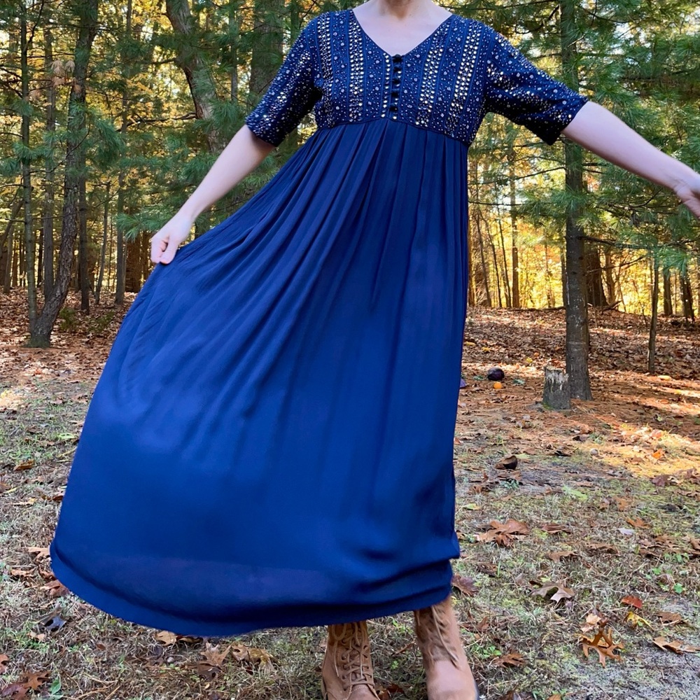 90s April Cornell Beaded Mirror Maxi Dress / Formal Gown - Picture 9 of 16